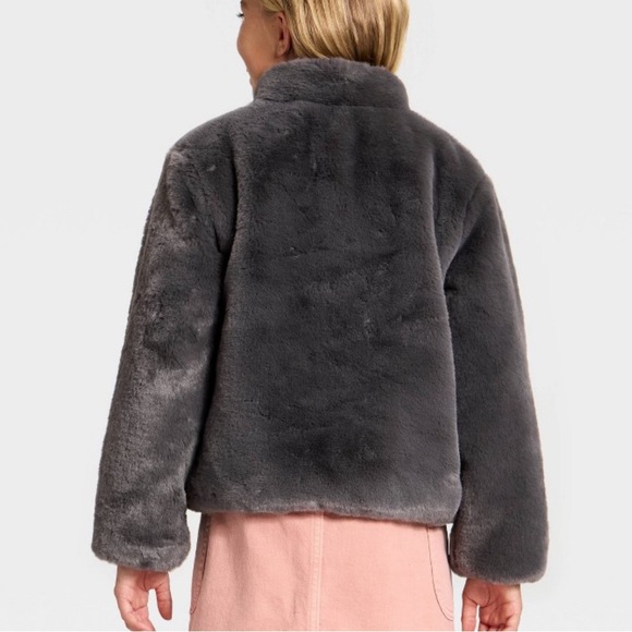 Cat & Jack Faux Fur Jacket, size Large color is Grey - Picture 2 of 3